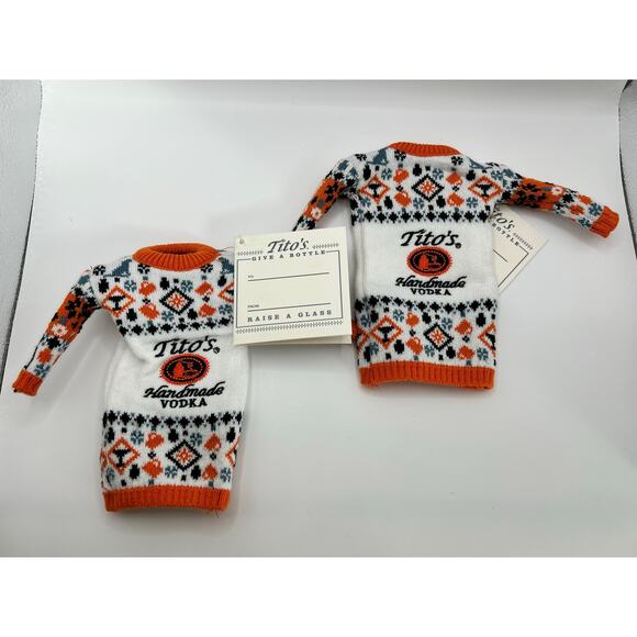 Tito's Handmade Vodka Bottle Sweater TO FROM Gift Tag Holiday Set of 2 NWT - Picture 4 of 4
